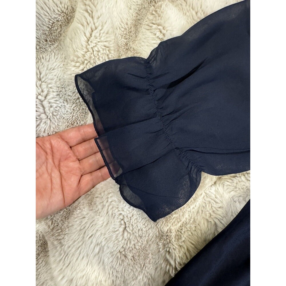 Adele & May navy blouse with sheer shoulders casual office Size Small - Picture 6 of 14